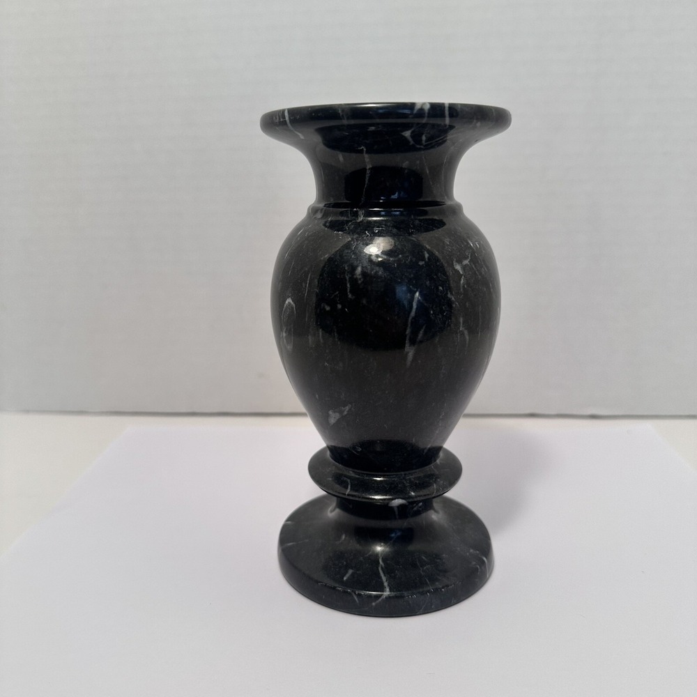 Vintage Zebra Black Marble Stone Vase-Heavy